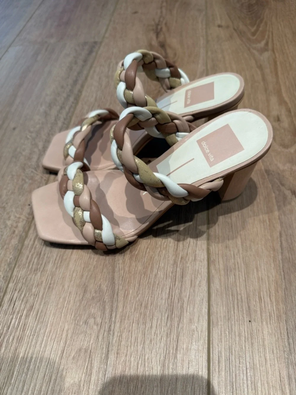 Dolce‎ Vita Blush, White & Gold Braided Strap Heeled Sandals